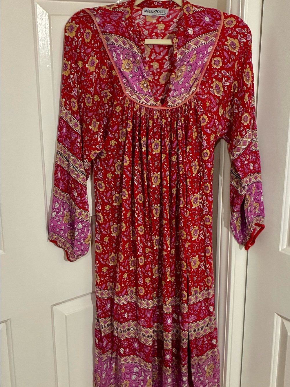 Modern Soul Red and Purple Floral Boho Maxi Dress